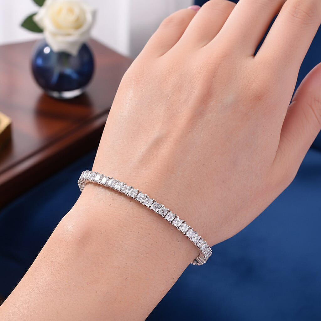 D'Joy Moissanite Tennis Bracelet (Size - 7) in Rhodium Overlay Sterling Silver 8.20 Ct, Silver Wt. 9.30 Gms