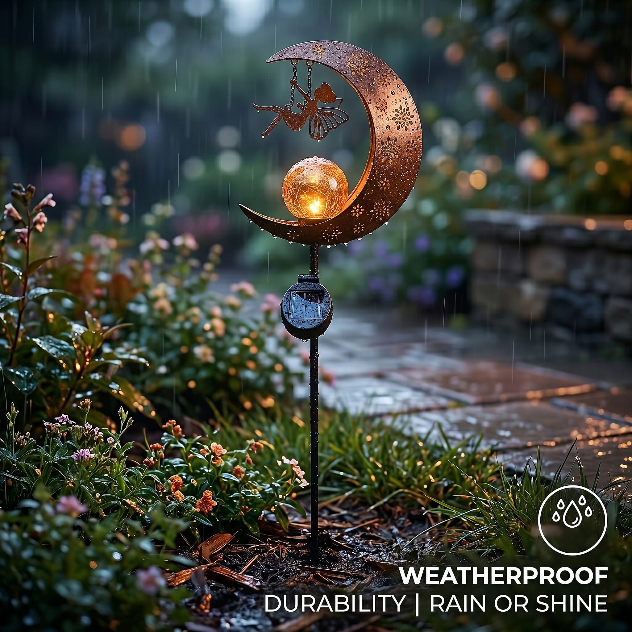 LIVMORE Solar Moon Garden Stake (91cm) - Copper