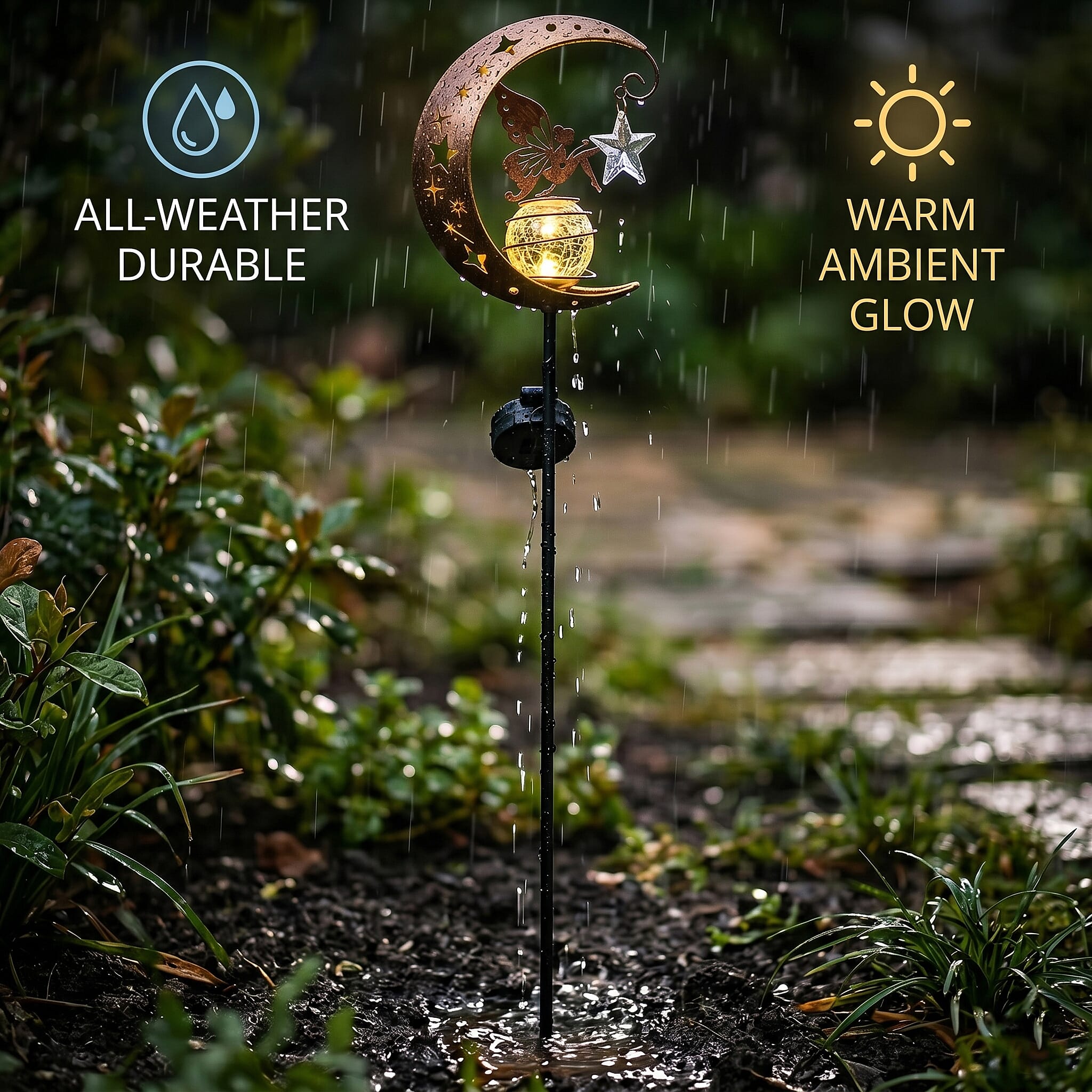 LIVMORE Solar Moon Garden Stake (83cm) - Copper