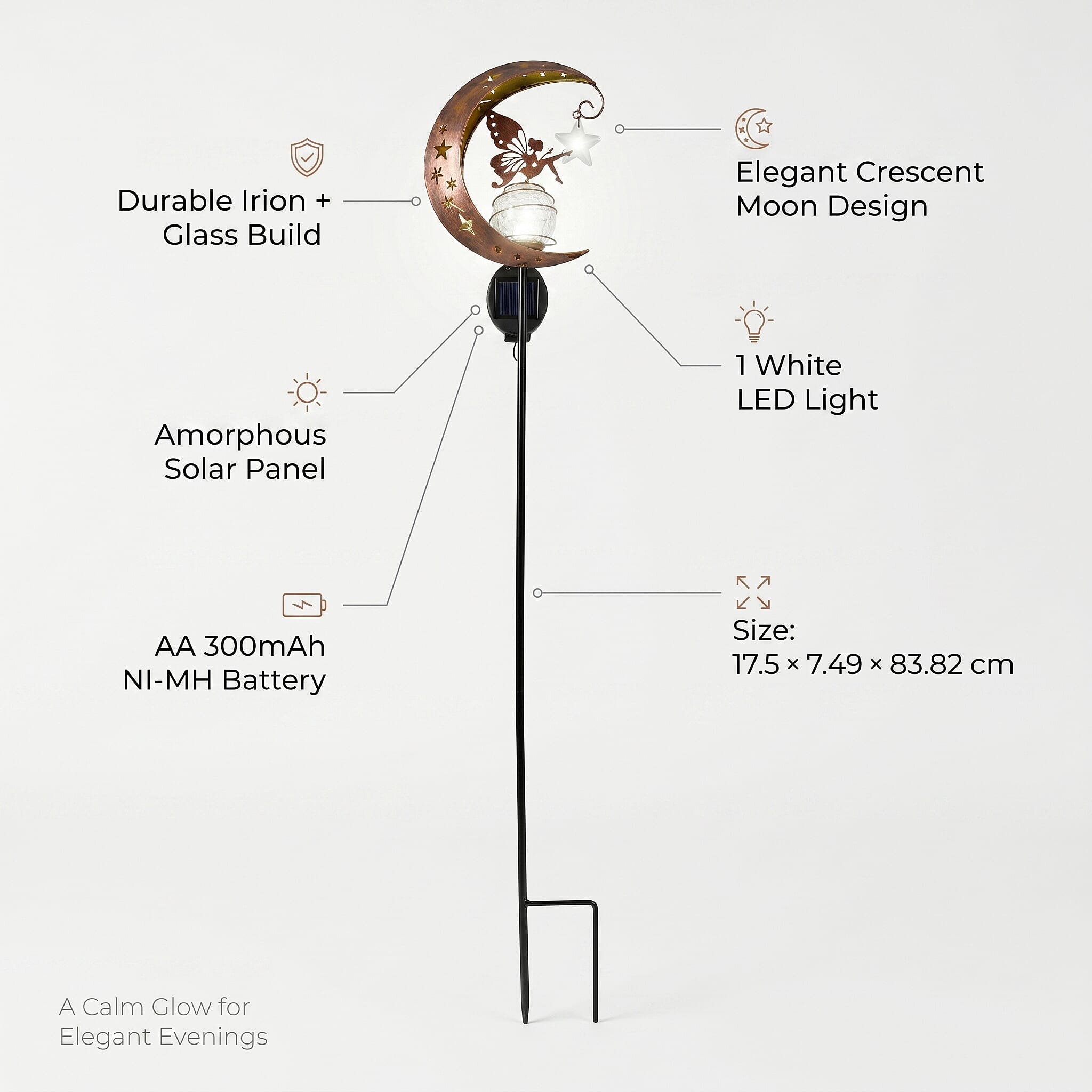LIVMORE Solar Moon Garden Stake (83cm) - Copper