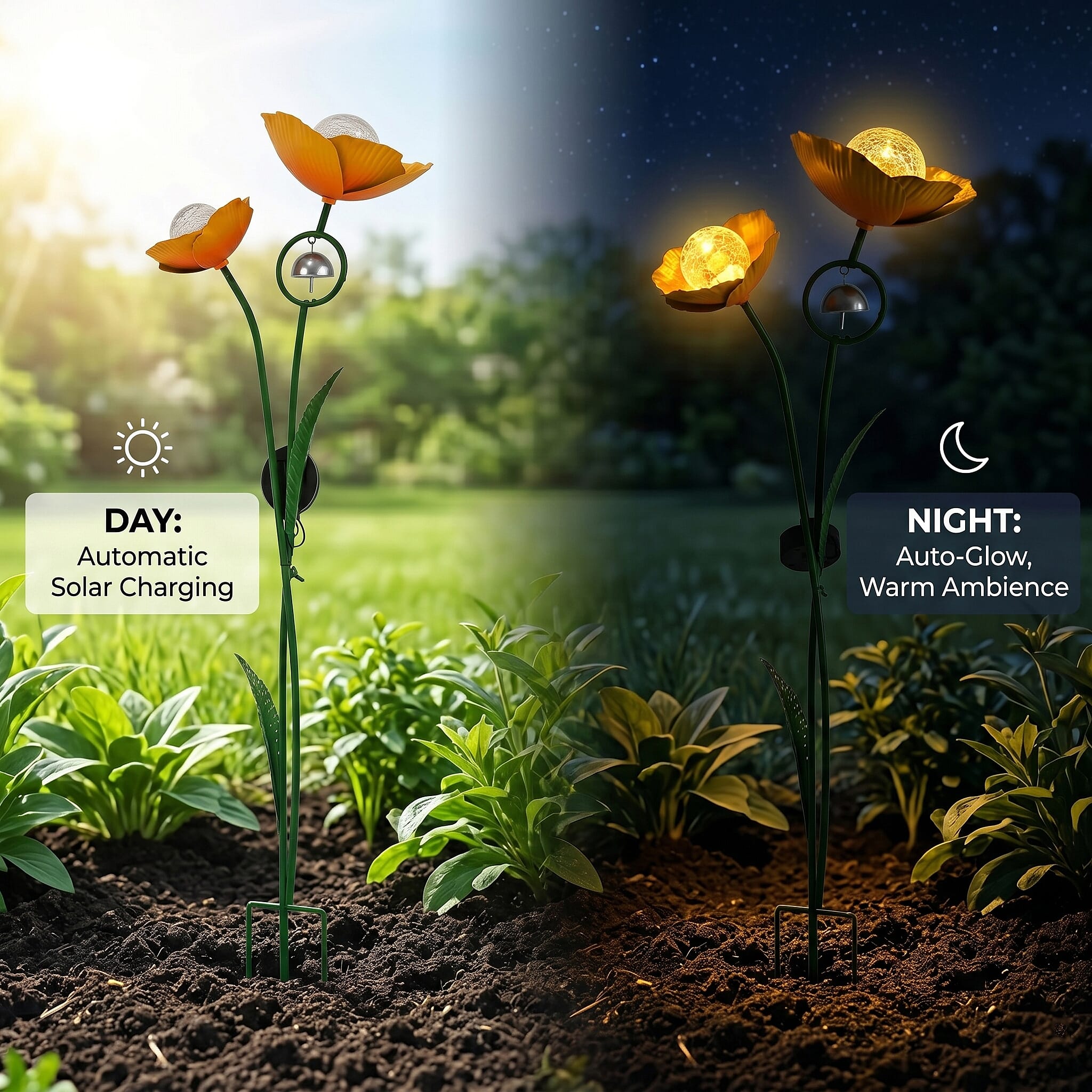 LIVMORE Solar Flower Garden Stake (91cm) - Yellow & Green