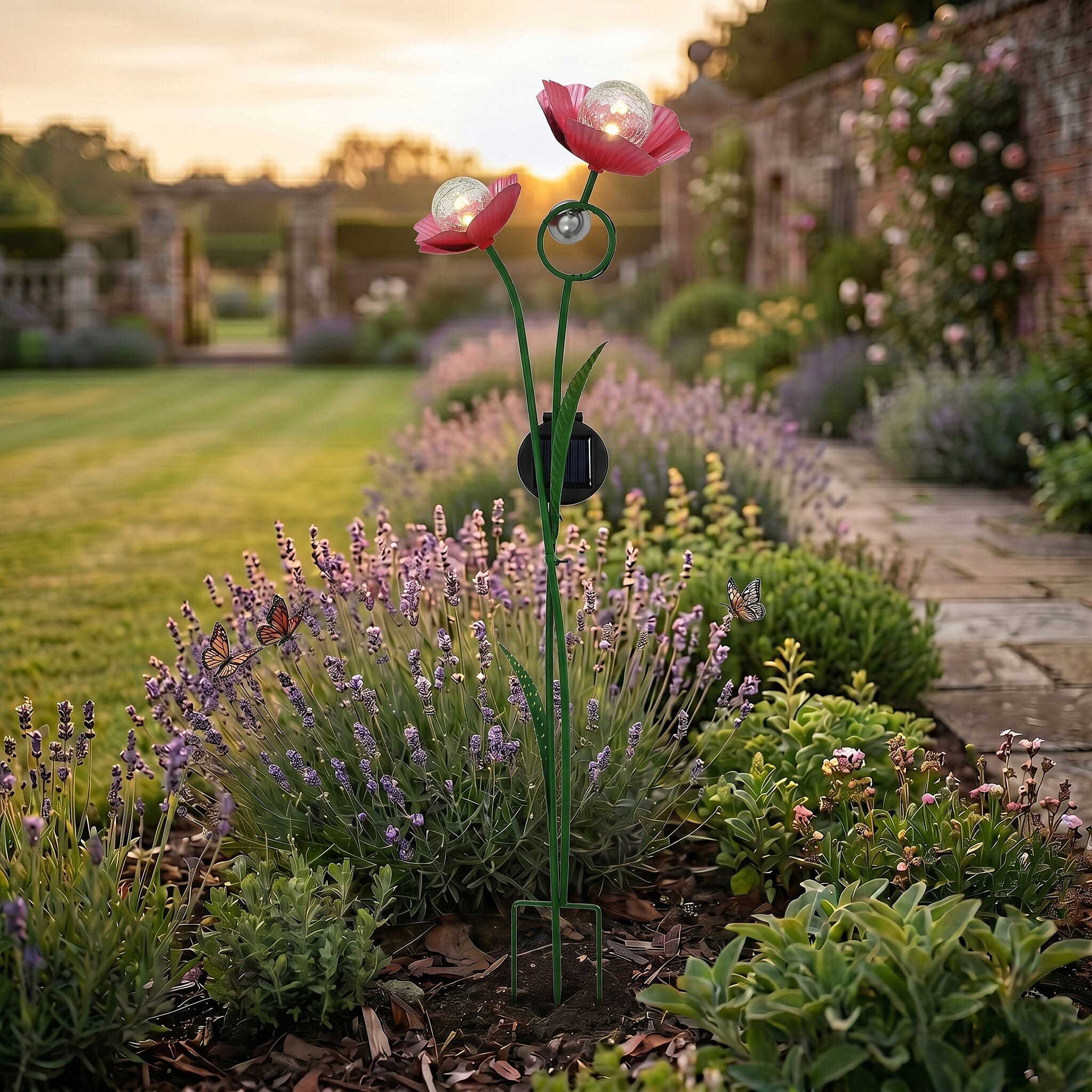LIVMORE Solar Flower Garden Stake (91cm) - Pink & Green