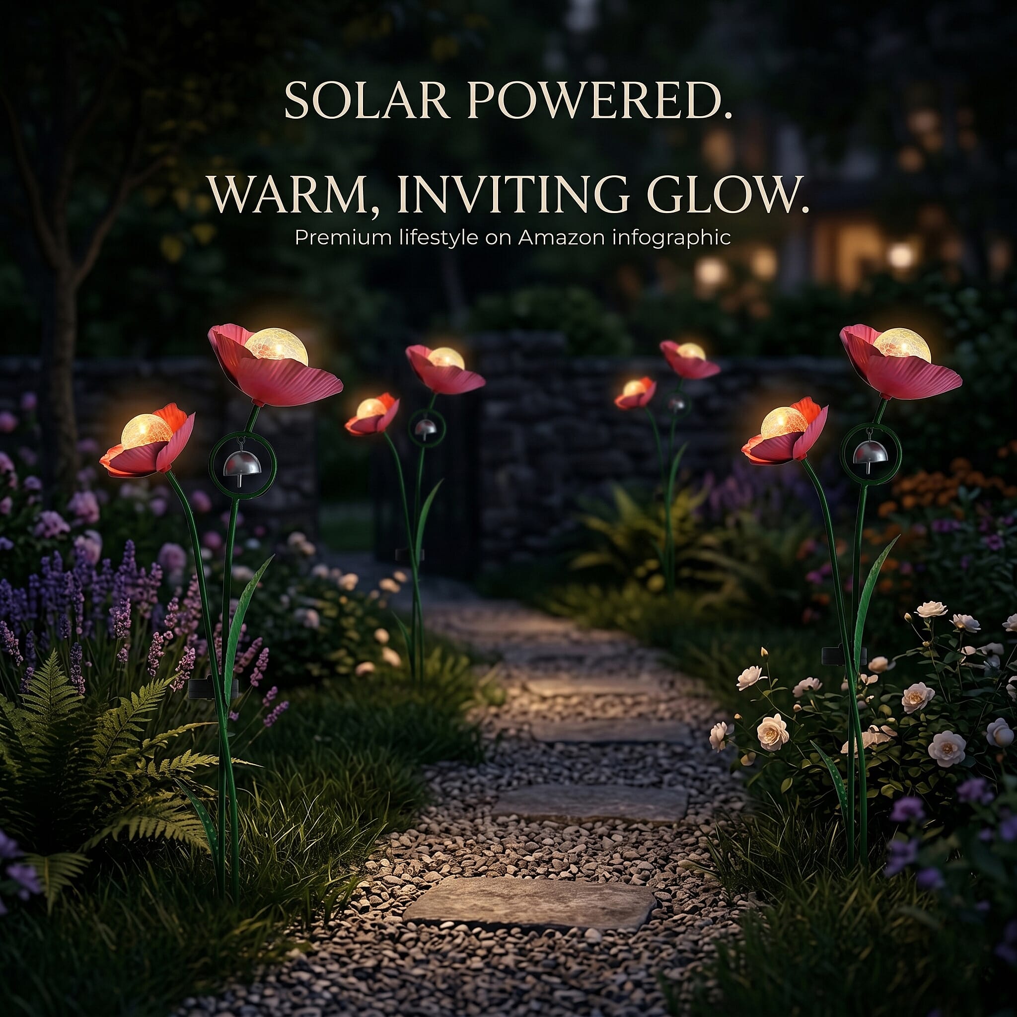 LIVMORE Solar Flower Garden Stake (91cm) - Pink & Green