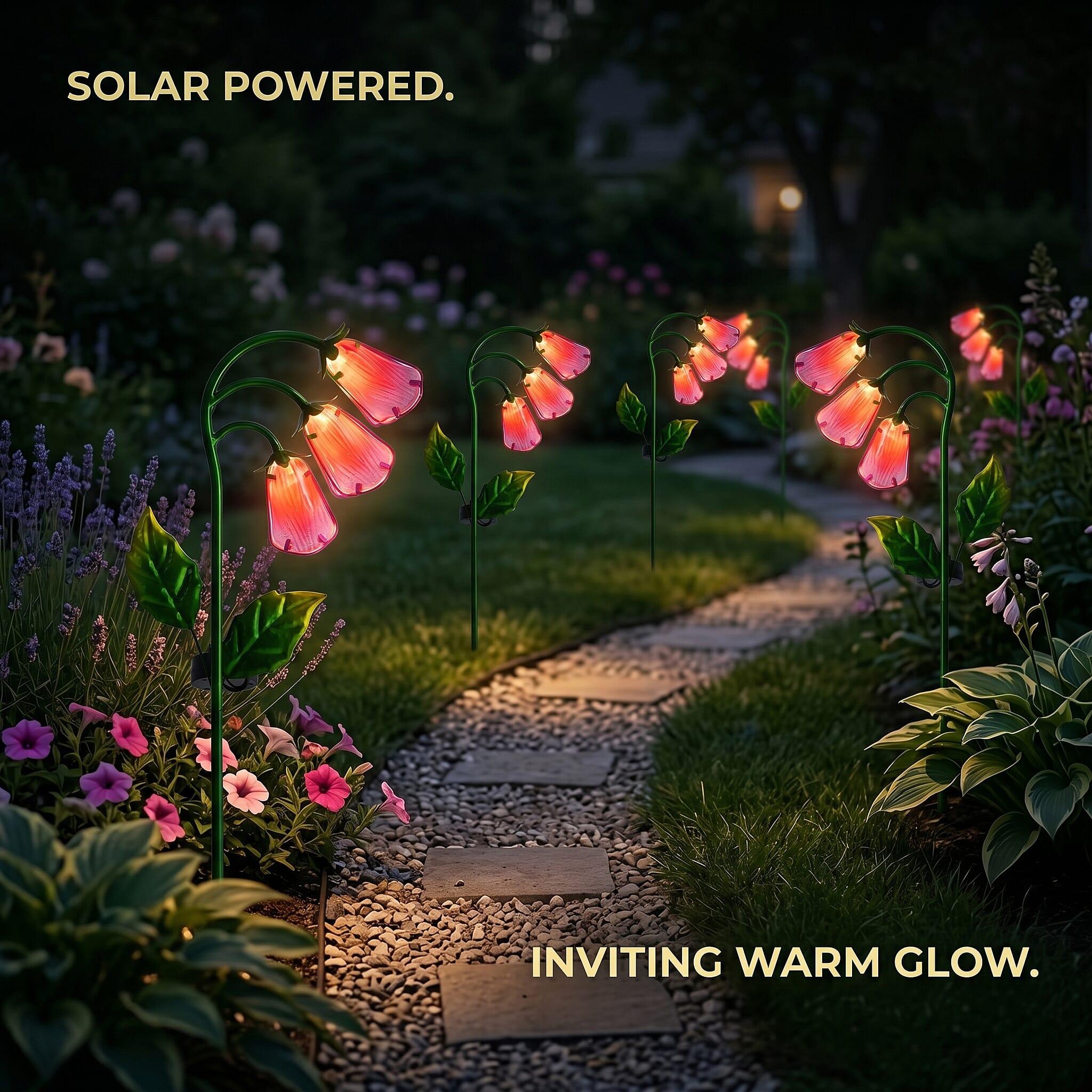 LIVMORE Solar Glass Flower Garden Stake (87cm) - Pink & Green