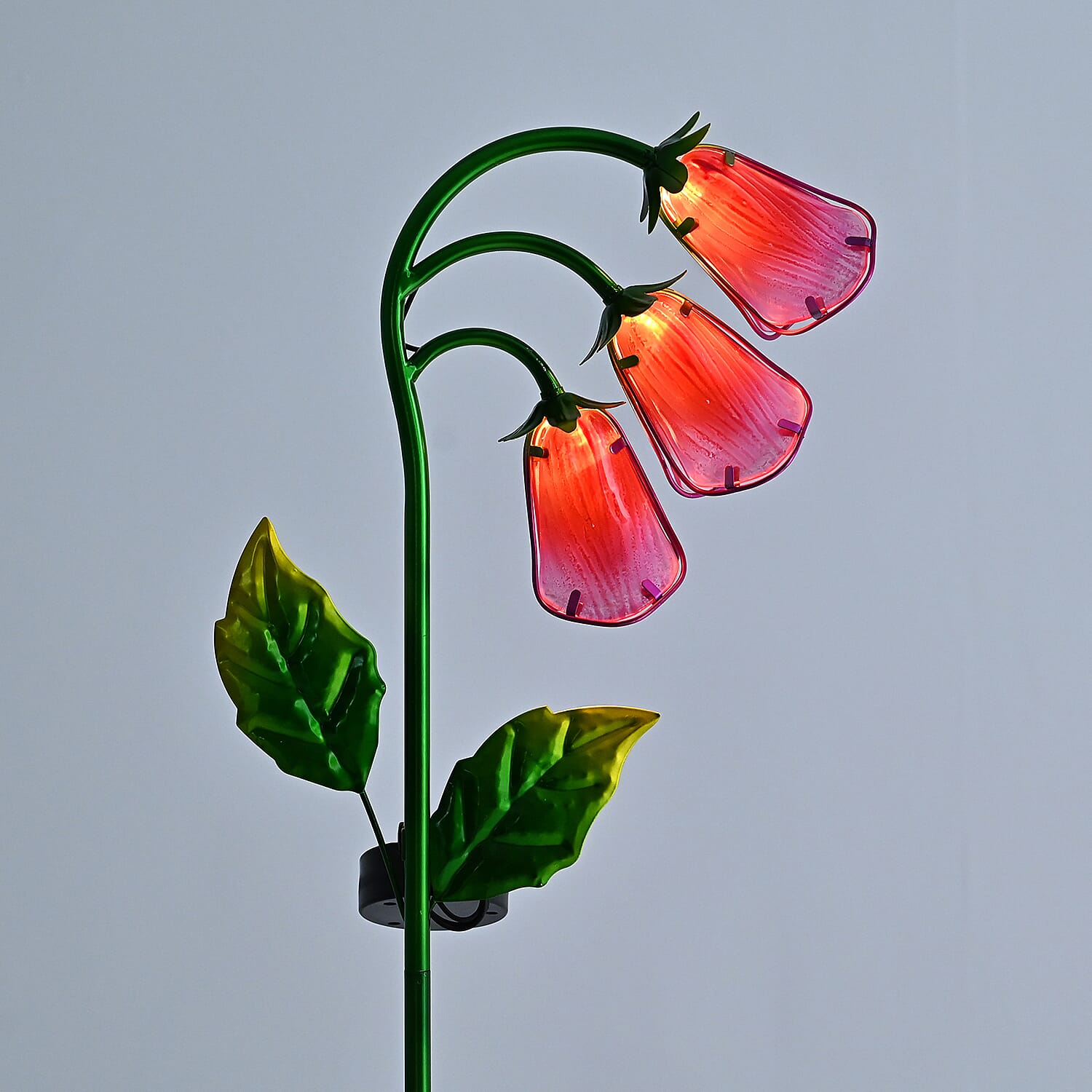 LIVMORE Solar Glass Flower Garden Stake (87cm) - Pink & Green