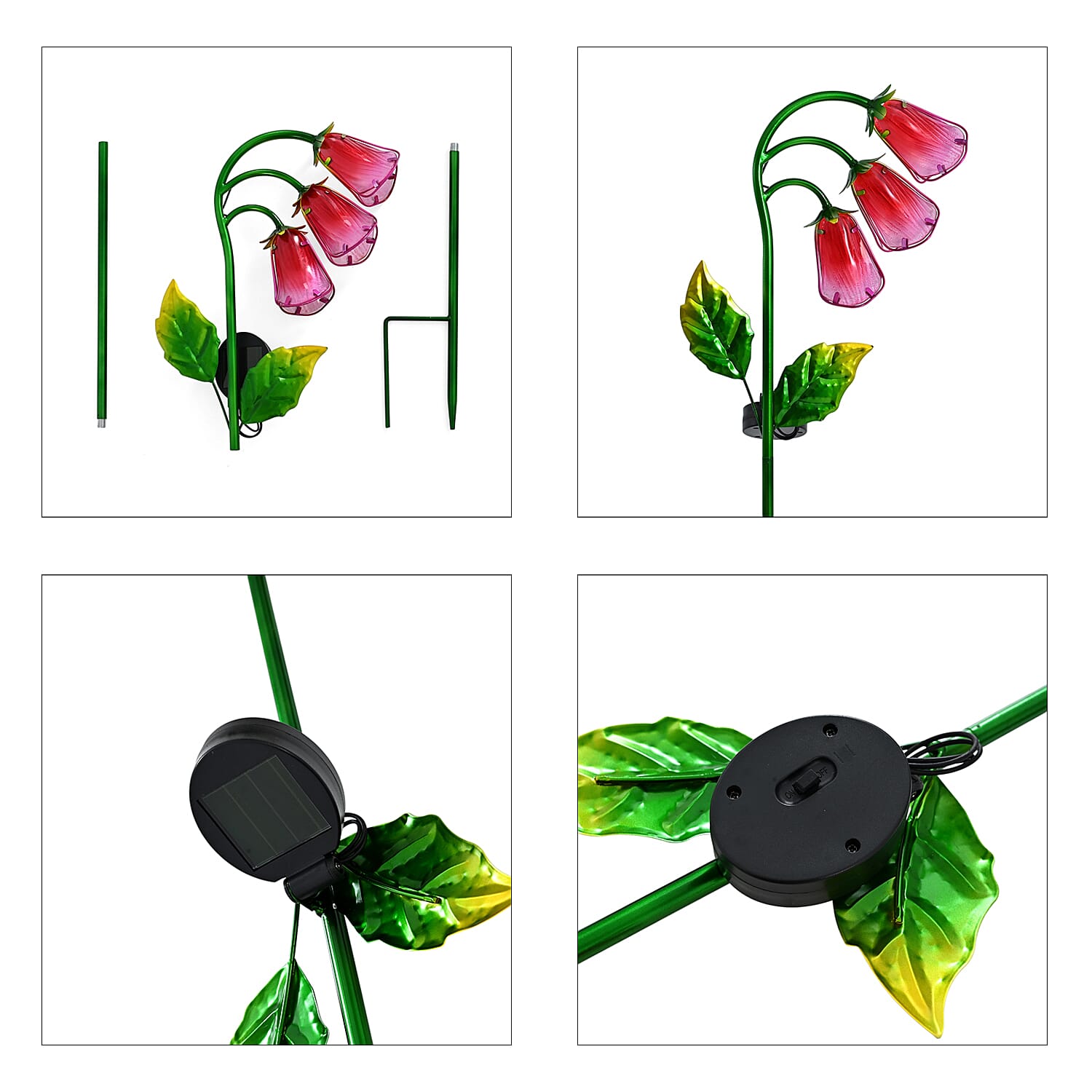 LIVMORE Solar Glass Flower Garden Stake (87cm) - Pink & Green