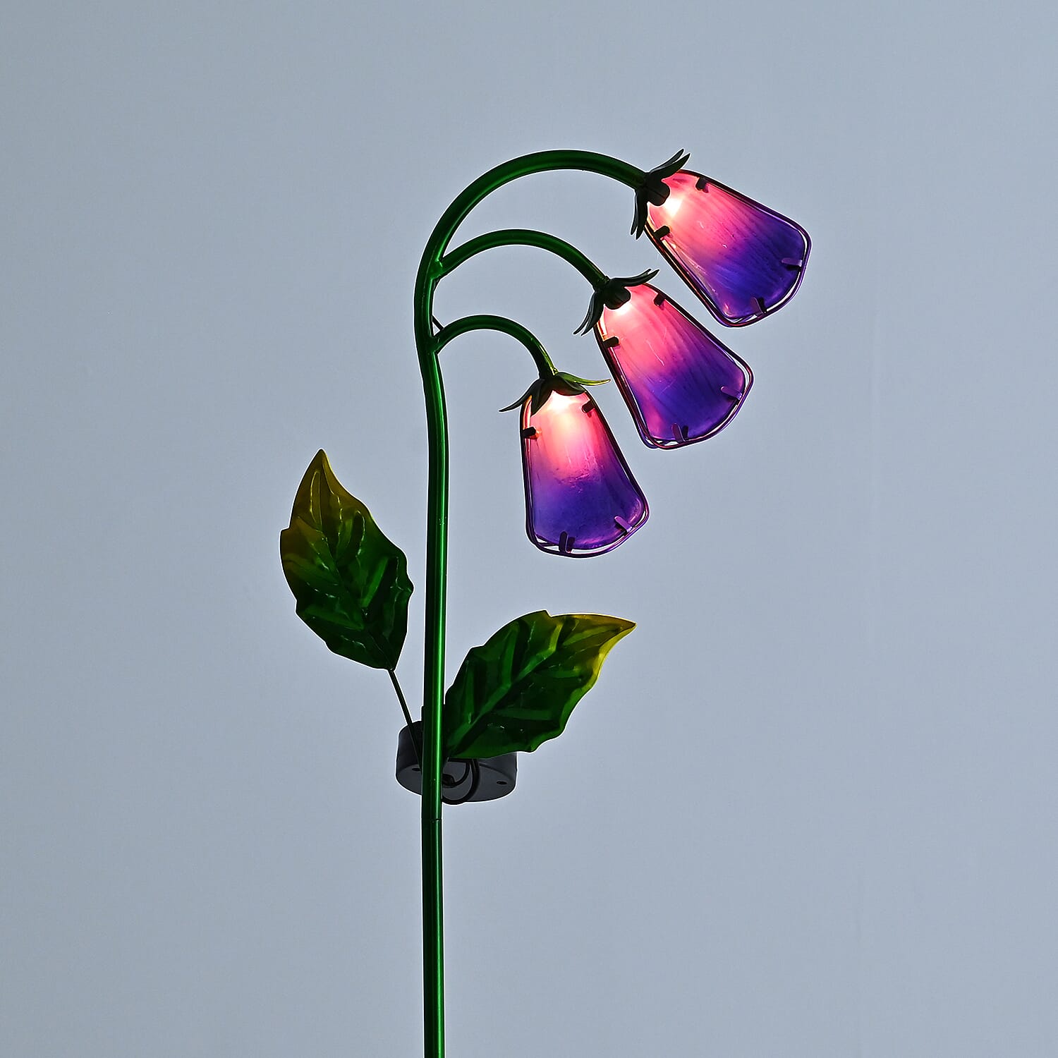 LIVMORE Solar Glass Flower Garden Stake (87cm) - Purple & Green