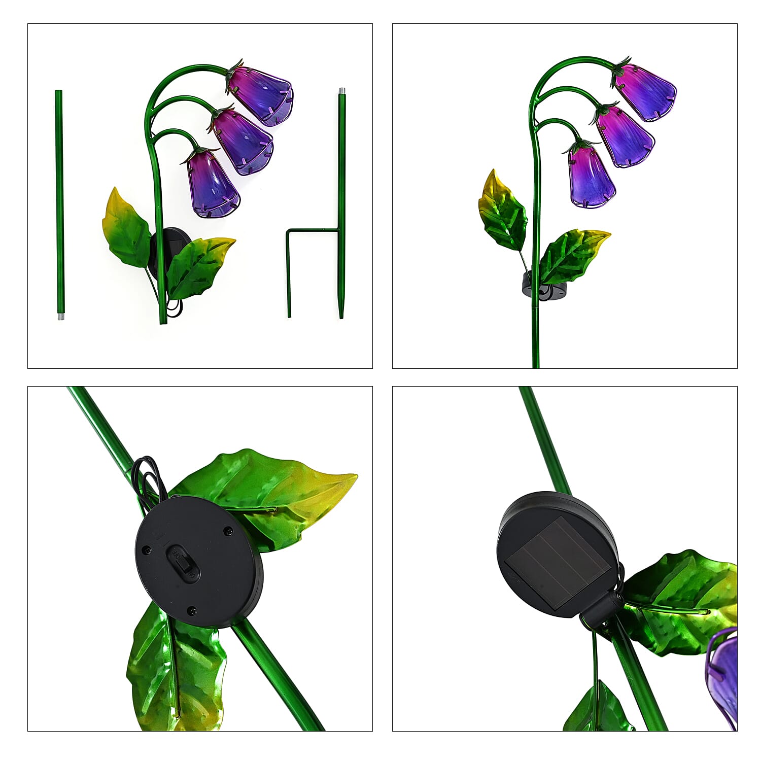LIVMORE Solar Glass Flower Garden Stake (87cm) - Purple & Green