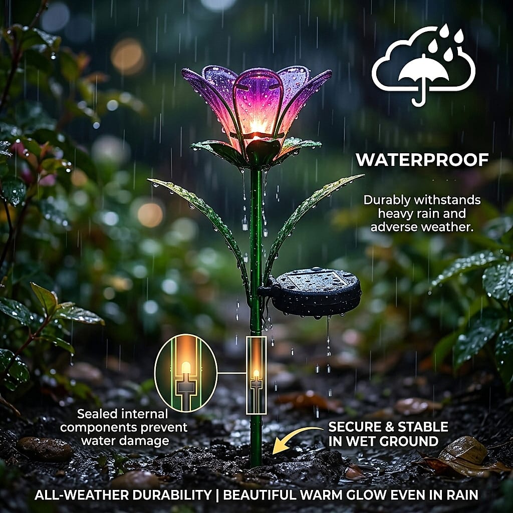 LIVMORE Solar Glass Flower Garden Stake (38cm) - Purple & Green