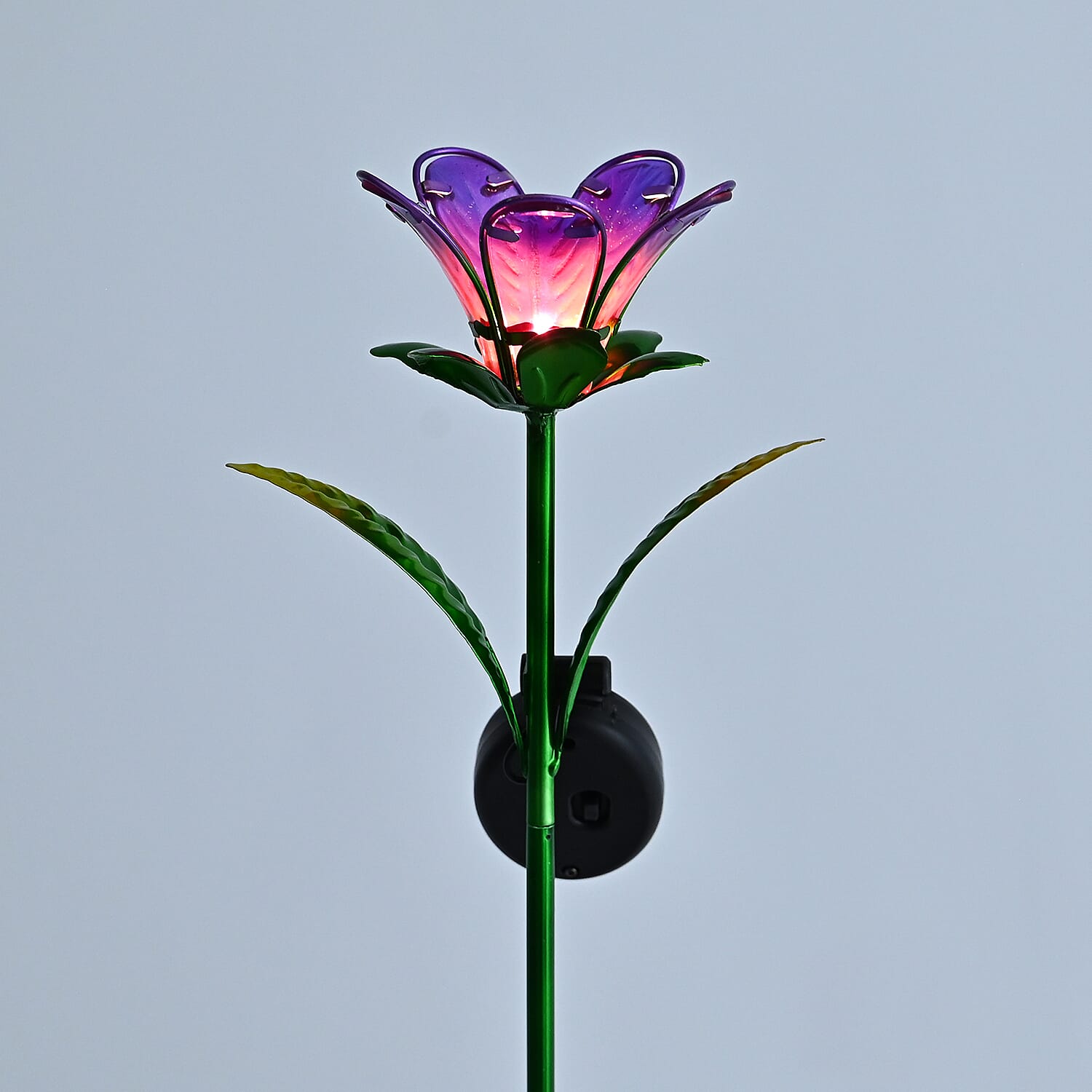 LIVMORE Solar Glass Flower Garden Stake (38cm) - Purple & Green