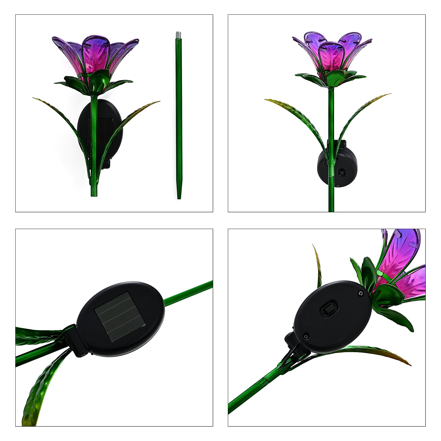 LIVMORE Solar Glass Flower Garden Stake (38cm) - Purple & Green