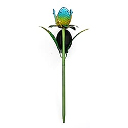 LIVMORE Solar Glass Flower Garden Stake (37cm) - Blue & Green