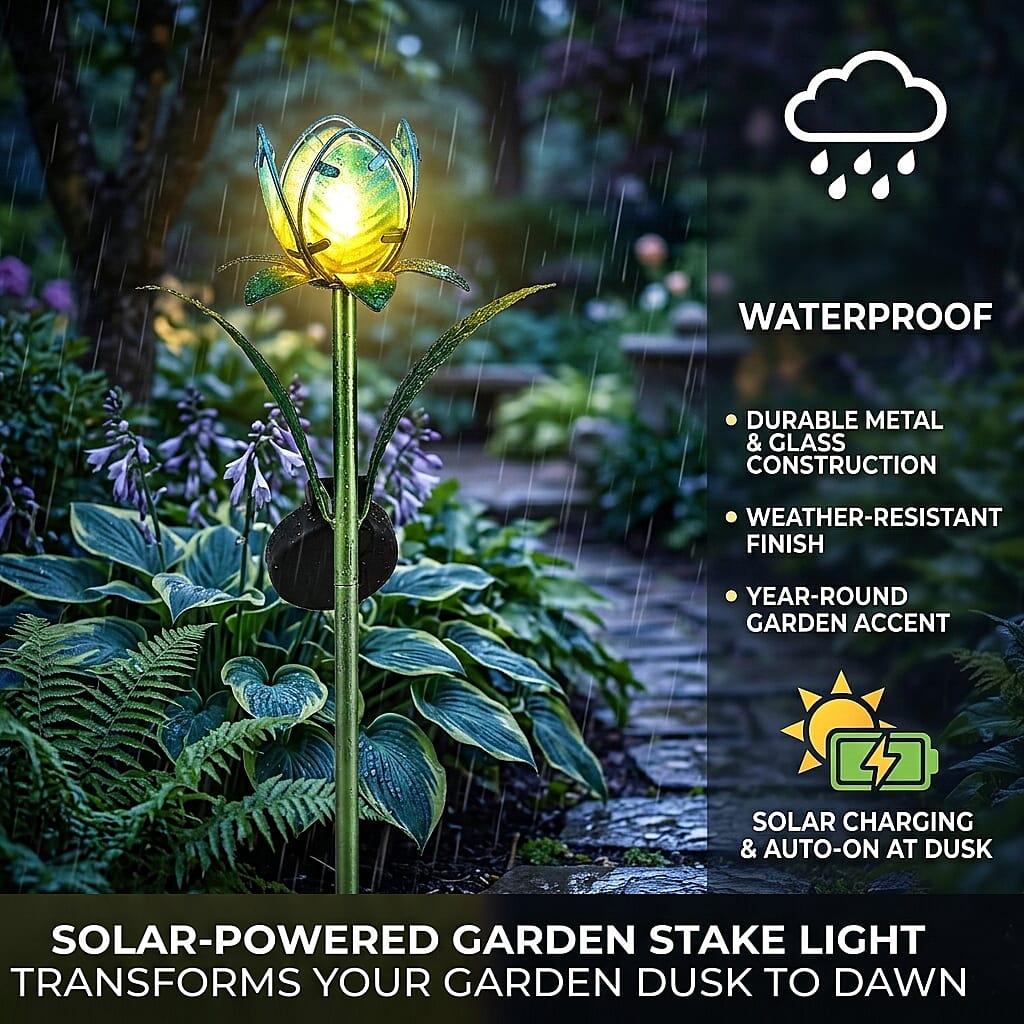 LIVMORE Solar Glass Flower Garden Stake (37cm) - Blue & Green