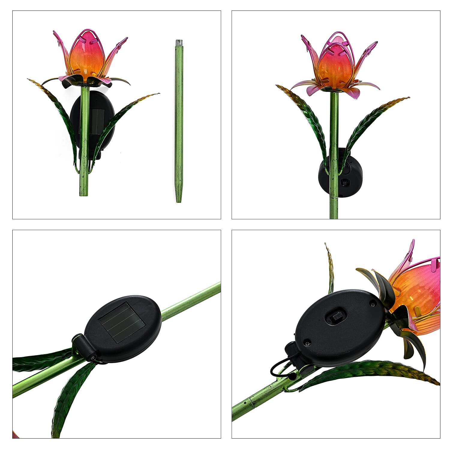 LIVMORE Solar Glass Flower Garden Stake (37cm) - Pink & Green