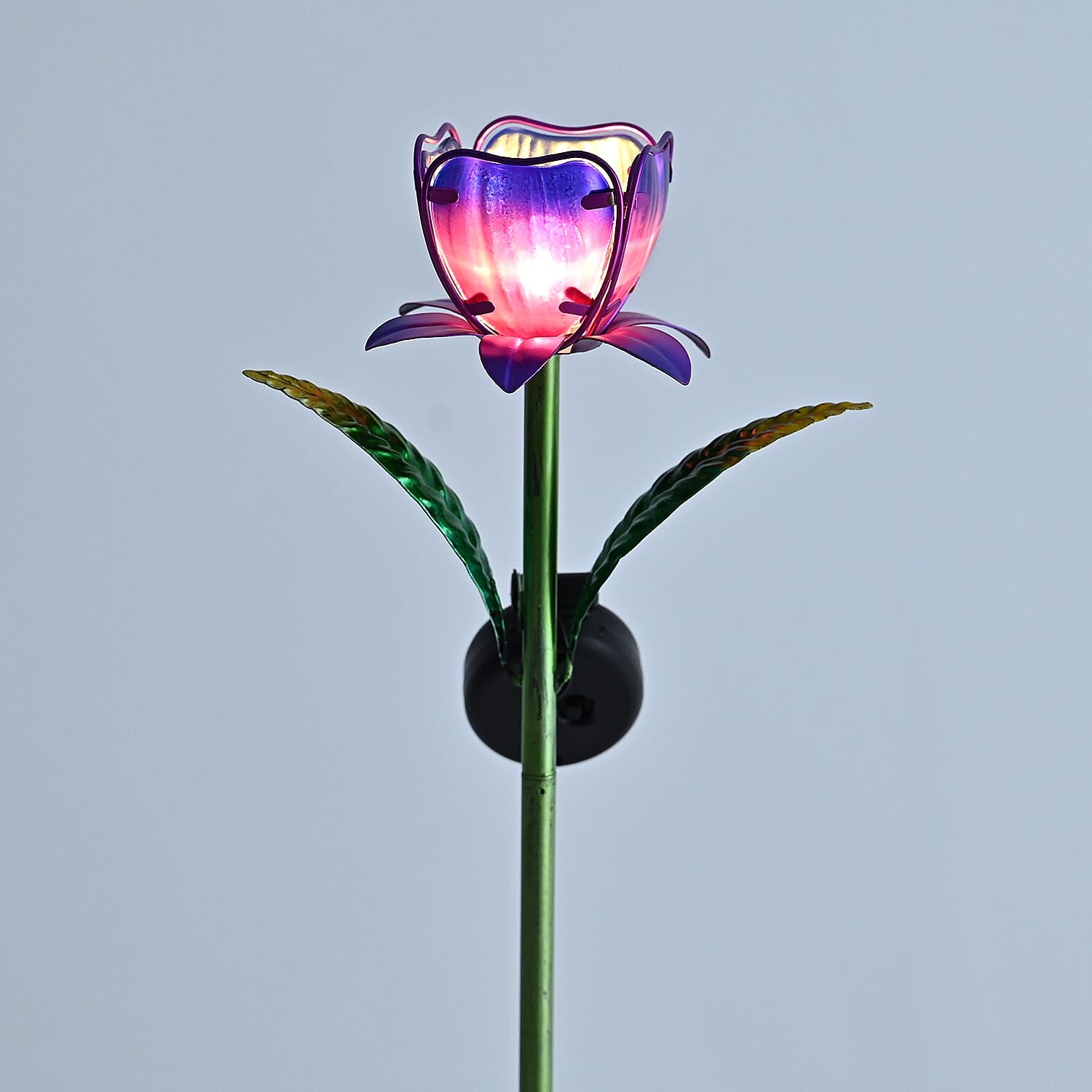 LIVMORE Solar Glass Flower Garden Stake (37cm) - Purple & Green