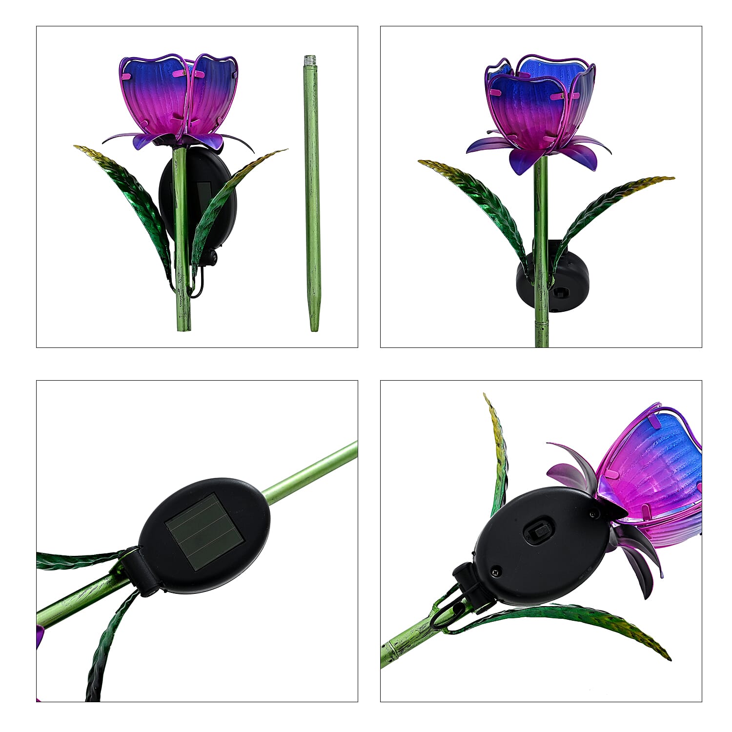 LIVMORE Solar Glass Flower Garden Stake (37cm) - Purple & Green