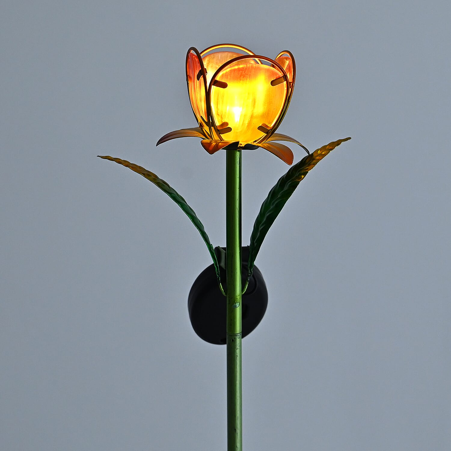 LIVMORE Solar Glass Flower Garden Stake (37cm) - Orange & Green