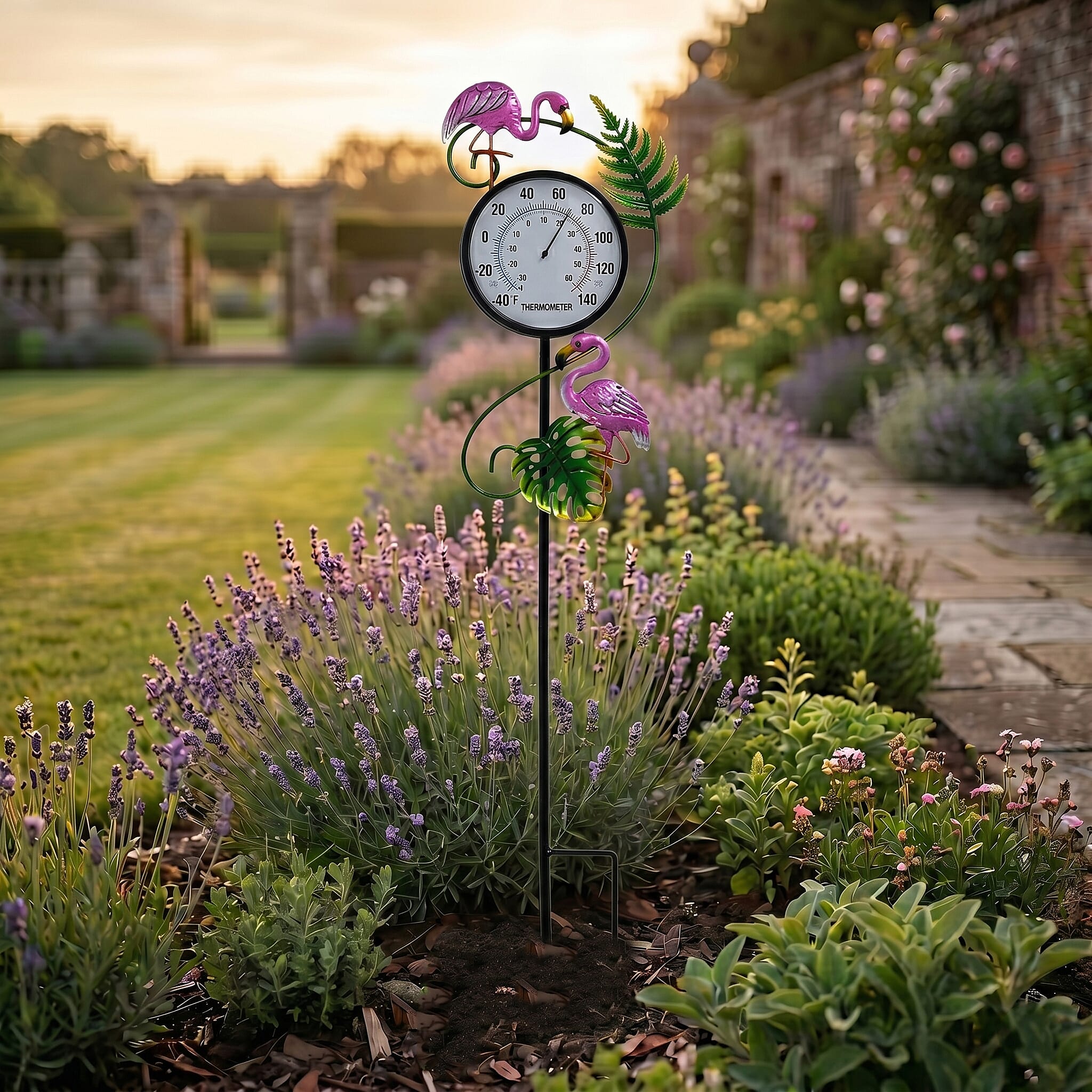 LIVMORE Flamingo Thermograph Stake (108cm) - Pink & Green