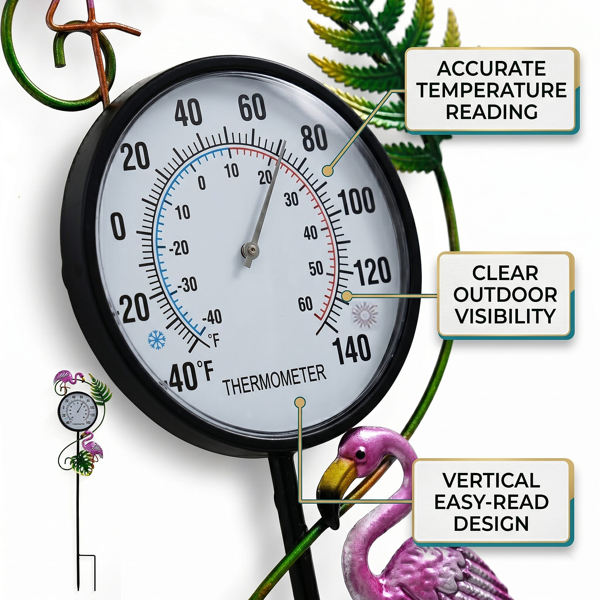 LIVMORE Flamingo Thermograph Stake (108cm) - Pink & Green