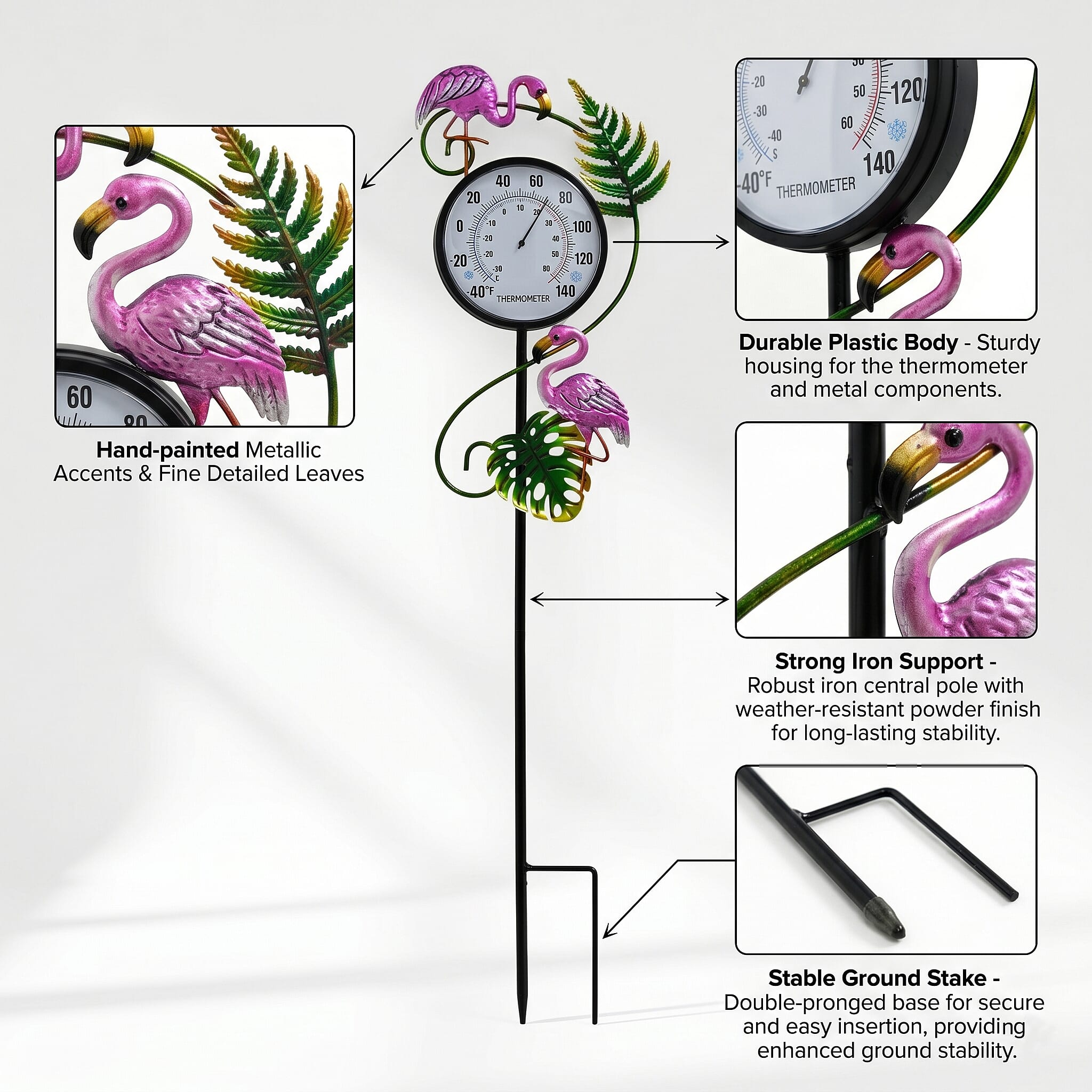 LIVMORE Flamingo Thermograph Stake (108cm) - Pink & Green