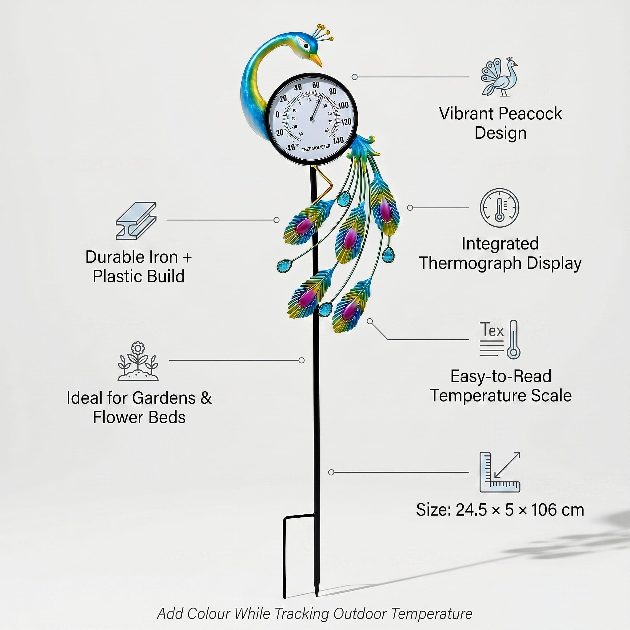 LIVMORE Peacock Thermograph Stake (108cm) - Blue & Yellow