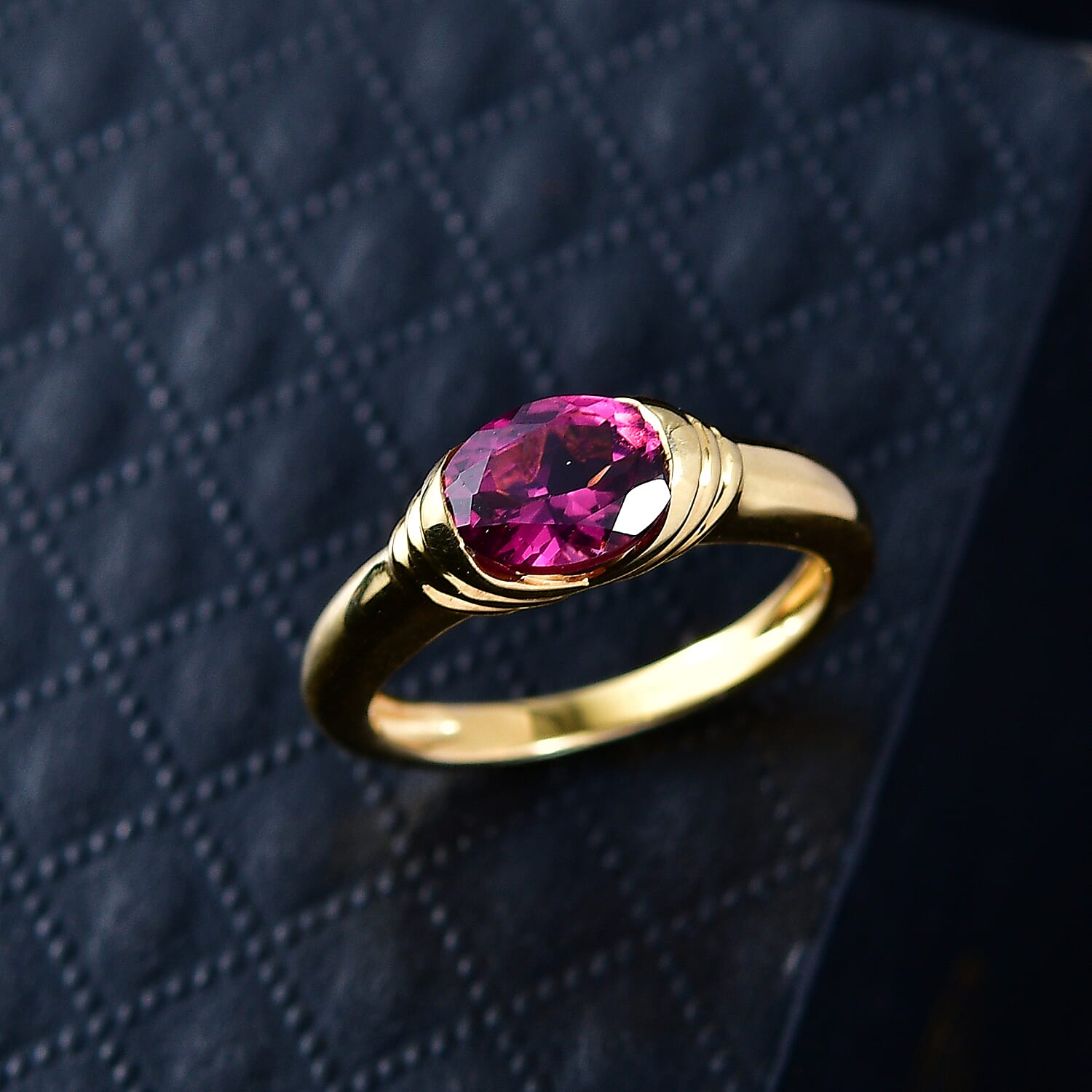 D'Joy Rhodolite Garnet Solitaire Ring in Yellow Gold Plated Sterling Silver 1.60 Ct.