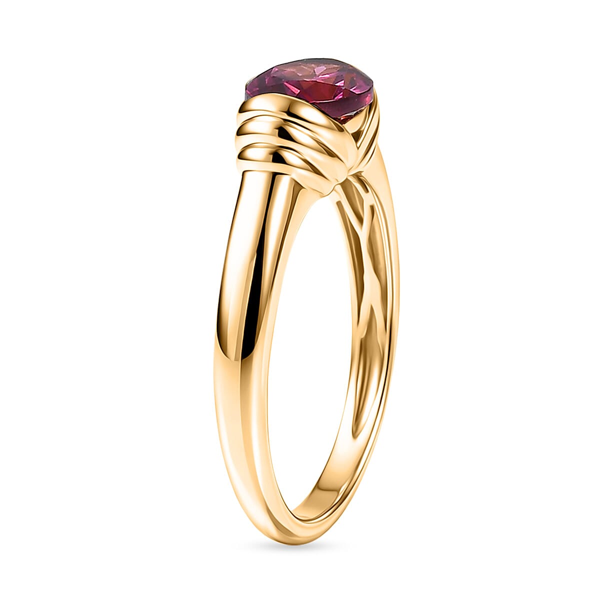 D'Joy Rhodolite Garnet Solitaire Ring in Yellow Gold Plated Sterling Silver 1.60 Ct.