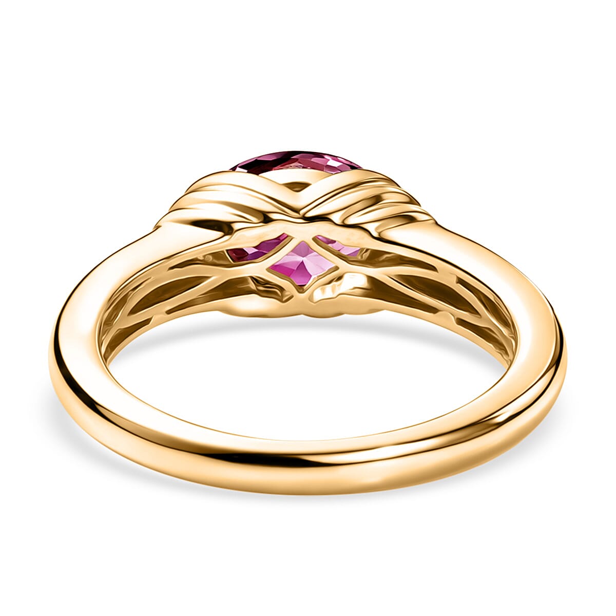 D'Joy Rhodolite Garnet Solitaire Ring in Yellow Gold Plated Sterling Silver 1.60 Ct.
