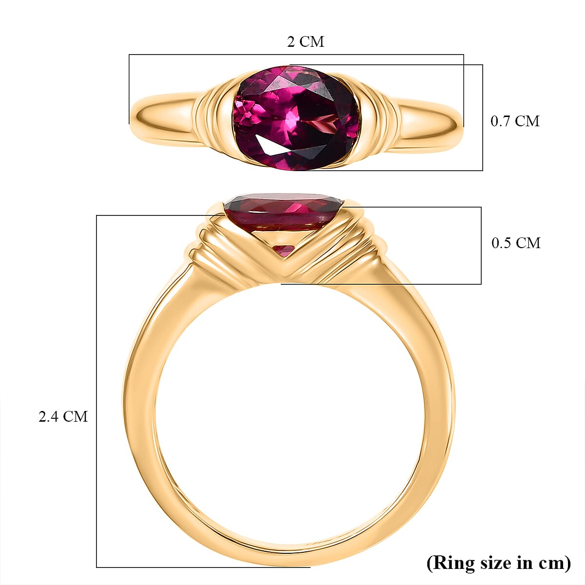 D'Joy Rhodolite Garnet Solitaire Ring in Yellow Gold Plated Sterling Silver 1.60 Ct.