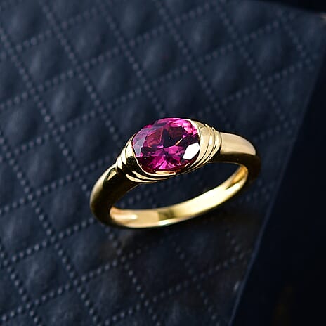 D'Joy Rhodolite Garnet Solitaire Ring in 18K YG PlatingSterling Silver  1.594  Ct.