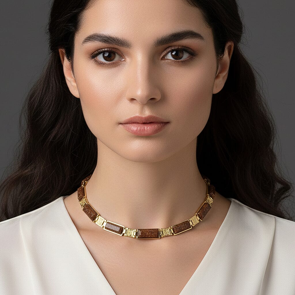 Gold Sandstone Necklace (Size - 16) 50.00 Ct.