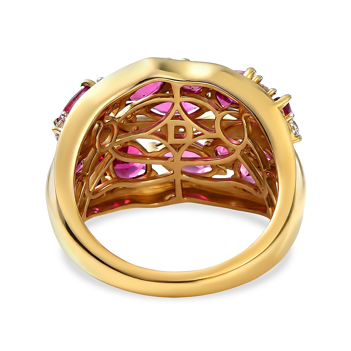 D'Joy Rhodolite Garnet, White Zircon Cluster Ring in 18K YG PlatingSterling Silver  3.319  Ct.