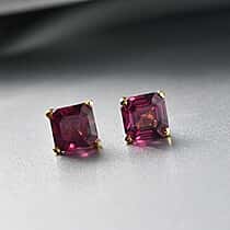 Orissa Natural Rhodolite Garnet Solitaire Lever Back Earring in Yellow Gold Plated Sterling Silver 1.70 Ct.
