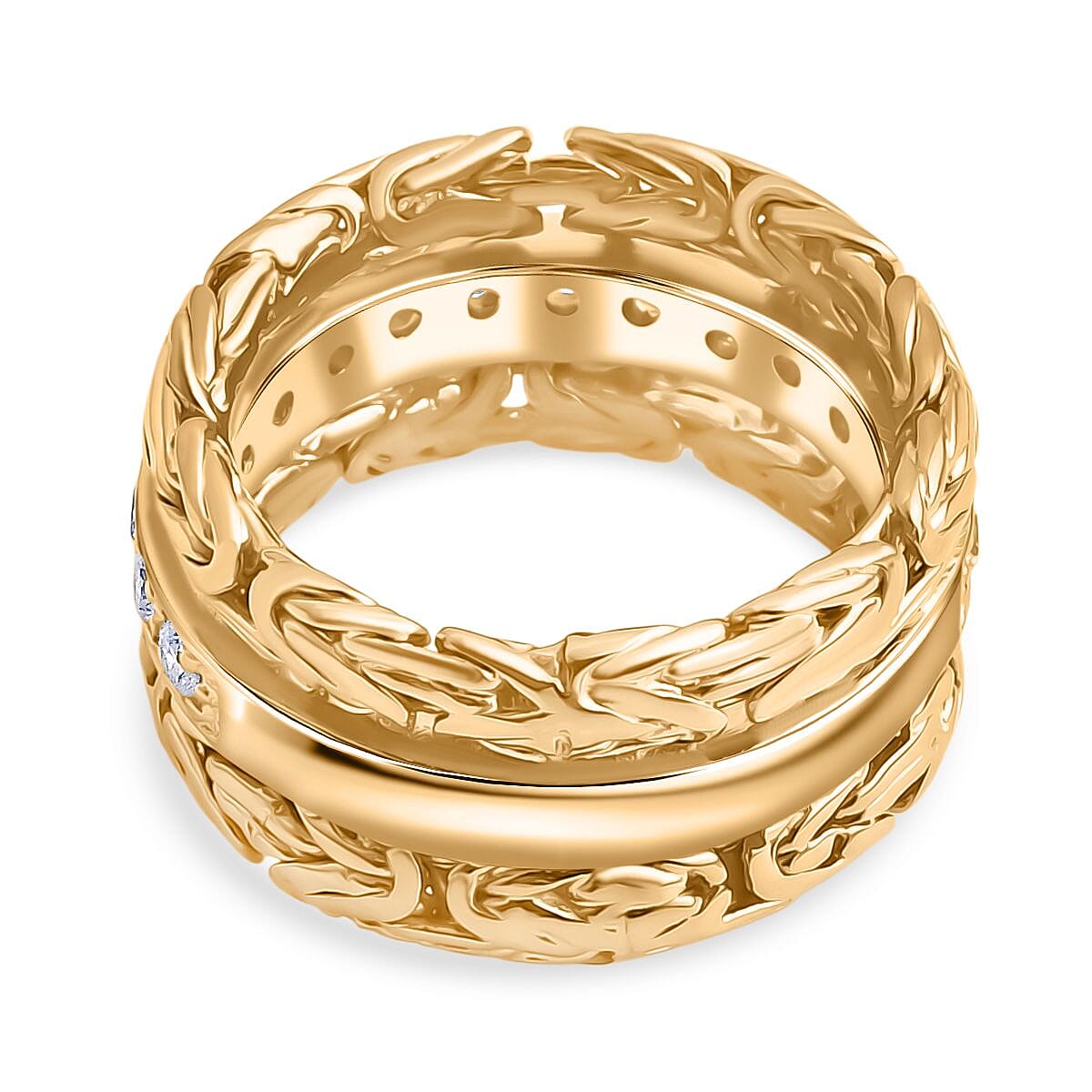 Luxuriant Lab Grown Diamond (SI-GH)  Ring in 22K Vermeil Yellow Gold Plated Sterling Silver, Silver Wt. 12.07 Gms