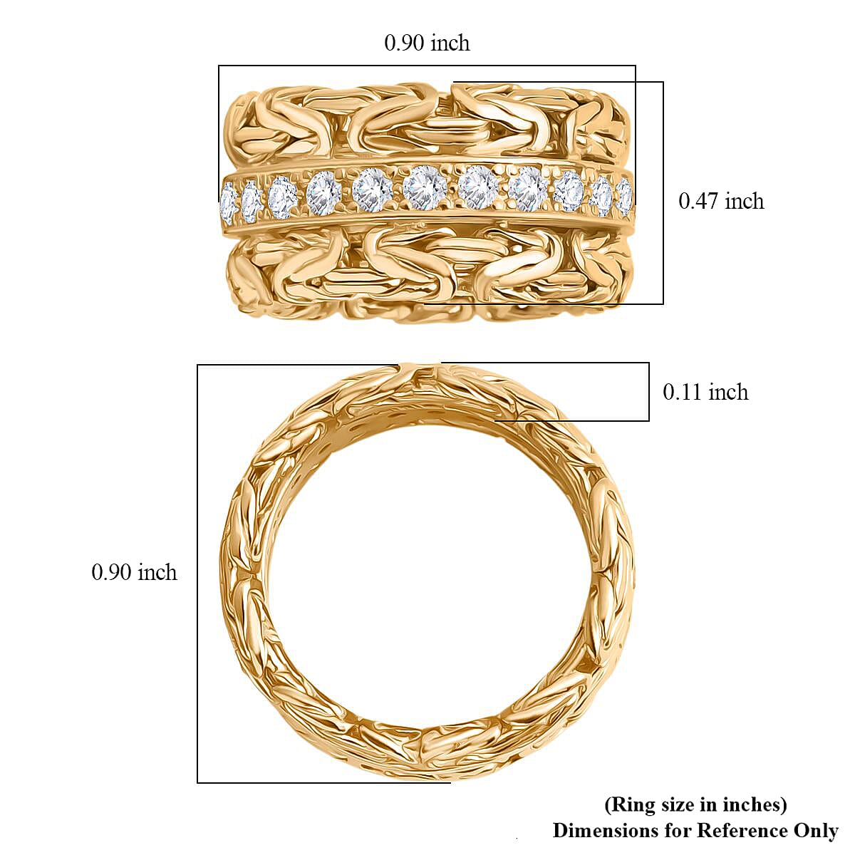 Luxuriant Lab Grown Diamond (SI-GH)  Ring in 22K Vermeil Yellow Gold Plated Sterling Silver, Silver Wt. 12.07 Gms