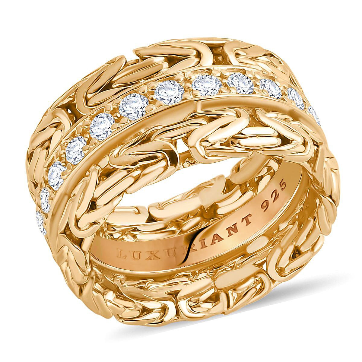 LUXURIANT Lab Grown Diamond Half-Eternity Ring in 22K Vermeil Yellow Gold Plated Sterling Silver (SI-GH)