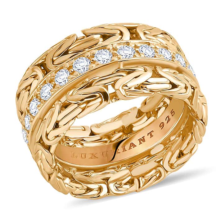 LUXURIANT Lab Grown Diamond Half-Eternity Ring in 22K Vermeil Yellow Gold Plated Sterling Silver (SI-GH)