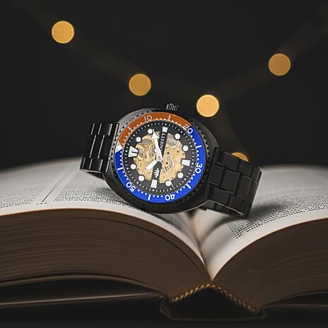 BRAND NEW - MAJESTY VOYAGER Automatic Mechanical 3ATM WR Mens Watch with Black Stainless Steel Strap - Black