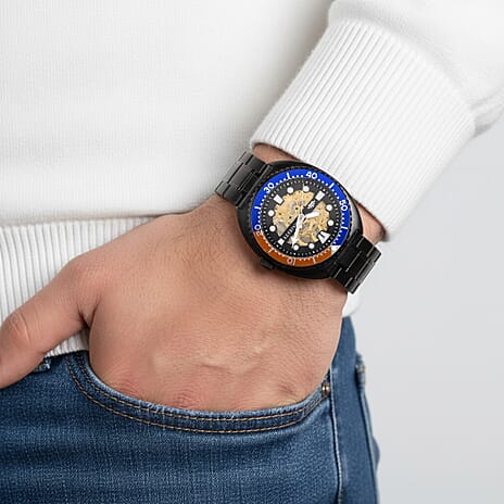 BRAND NEW - MAJESTY VOYAGER Automatic Mechanical 3ATM WR Mens Watch with Black Stainless Steel Strap - Black