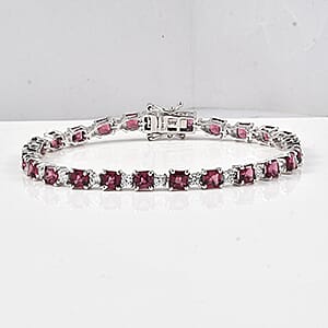 D'Joy Rhodolite Garnet, White Zircon Cluster Bracelet (Size - 7) in Rhodium OverlaySterling Silver, Silver Wt.10 Gms  13.200  Ct.