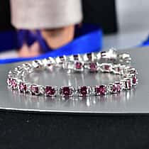 D'Joy Orissa Natural Rhodolite Garnet, White Zircon Cluster Bracelet (Size - 7) in Rhodium OverlaySterling Silver, Silver Wt.10 Gms  13.200  Ct.