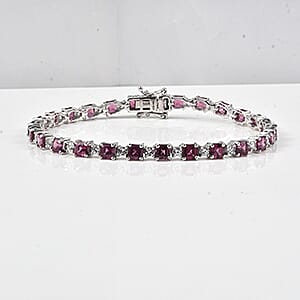 D'Joy Rhodolite Garnet, White Zircon Cluster Bracelet (Size - 7.5) in Rhodium OverlaySterling Silver, Silver Wt.10 Gms  13.540  Ct.