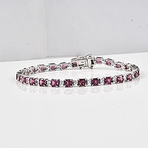 D'Joy Rhodolite Garnet, White Zircon Cluster Bracelet (Size - 8) in Rhodium OverlaySterling Silver, Silver Wt.10 Gms  13.635  Ct.