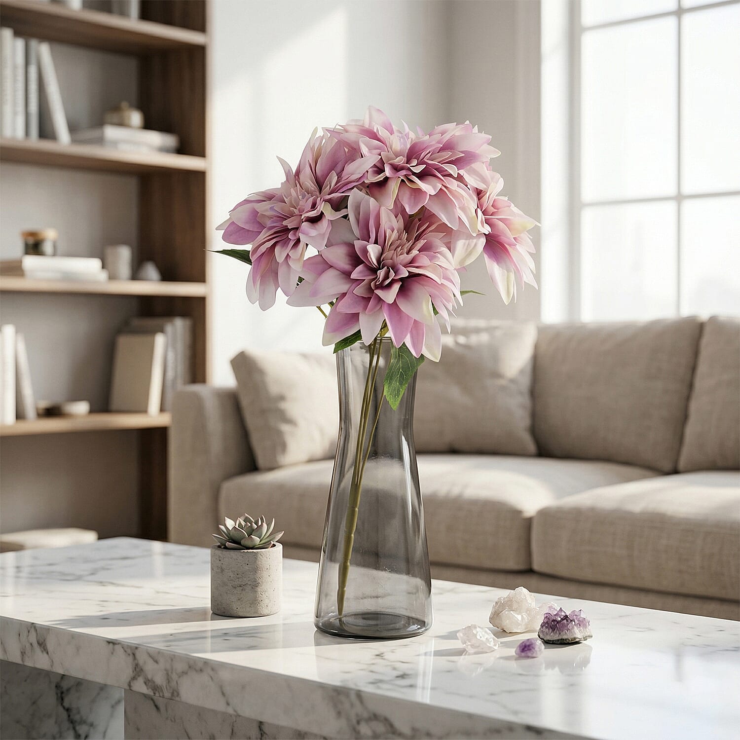 7-Heads Artificial Flower Bush (43cm) - Lilac