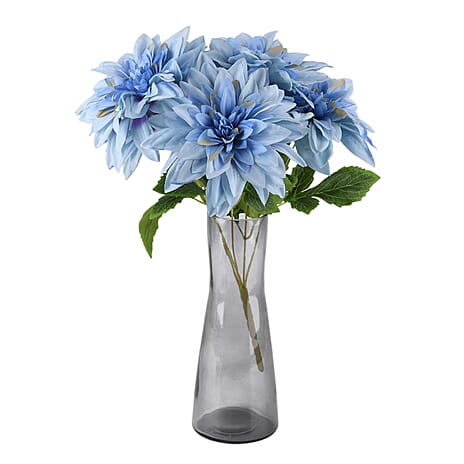 7- Head Artificial Dahlia Flower (43cm) - Blue