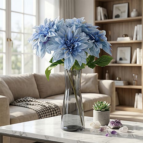 7- Head Artificial Dahlia Flower (43cm) - Blue