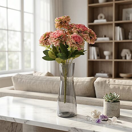 9-Heads Artificial Flower Bush (43cm) - Pink