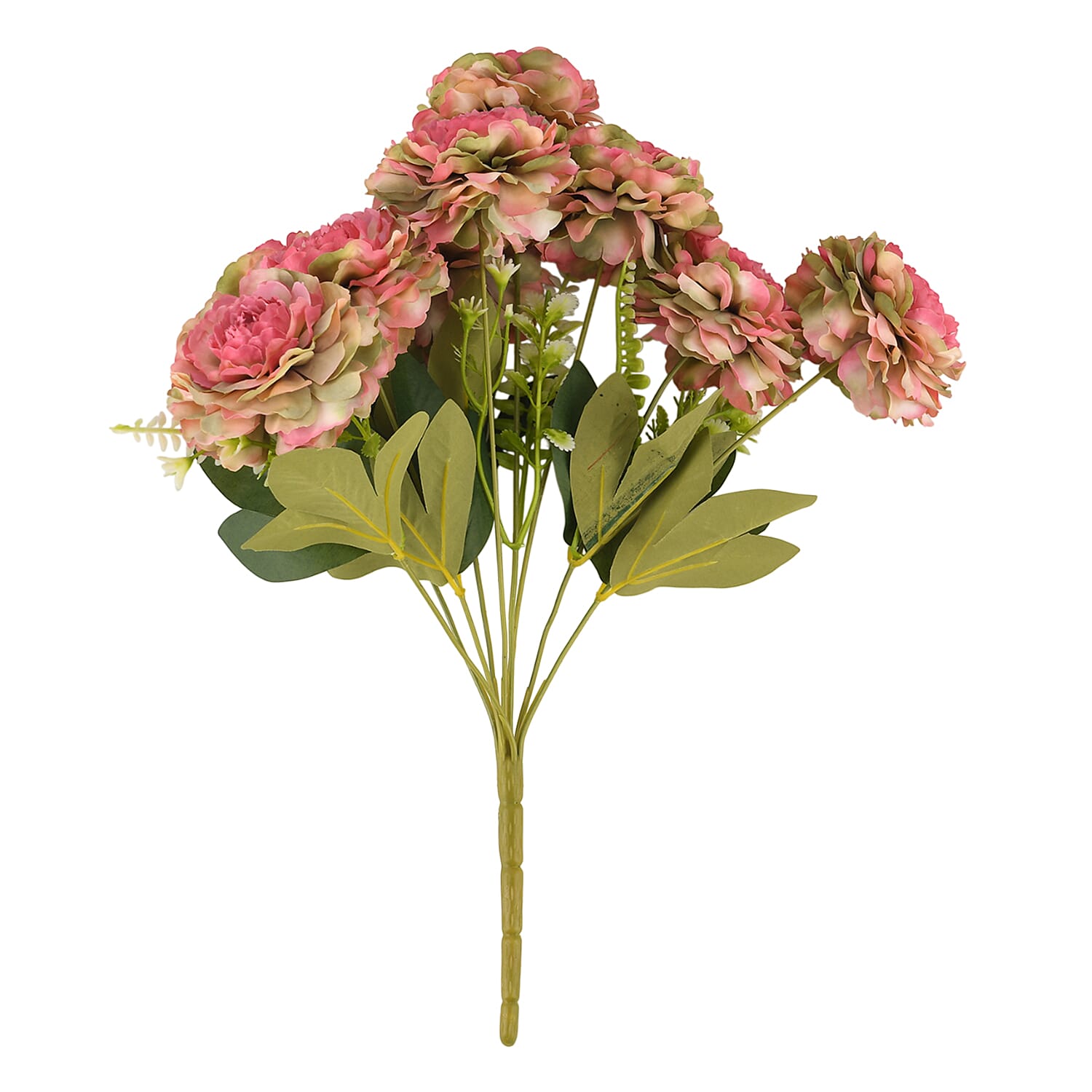 9-Heads Artificial Flower Bush (43cm) - Pink