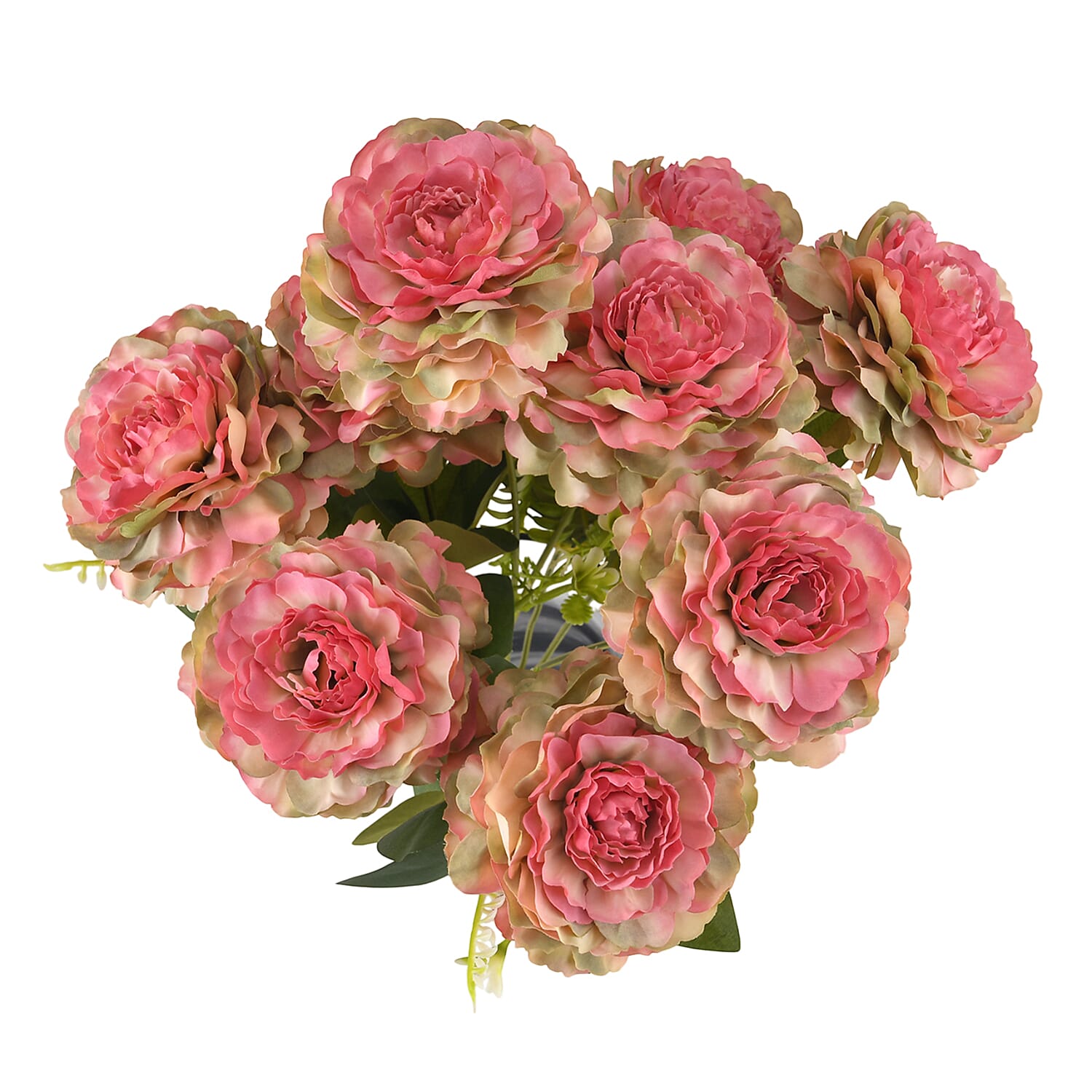 9-Heads Artificial Flower Bush (43cm) - Pink