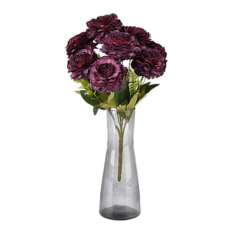 9-Heads Artificial Flower Bush (43cm) - Red